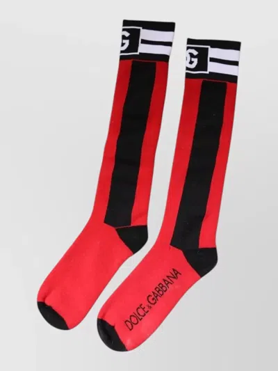 Dolce & Gabbana Cotton Stretch Striped Knee High Socks In Red