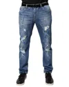 Dolce & Gabbana Blue Cotton Stretch Tattered Skinny Denim Jeans In Blue