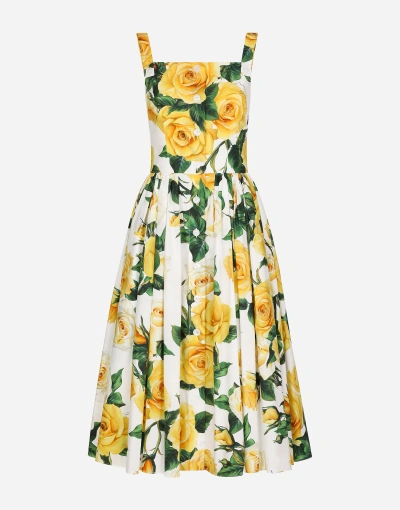 Dolce & Gabbana Cotton Sundress With Yellow Rose Print