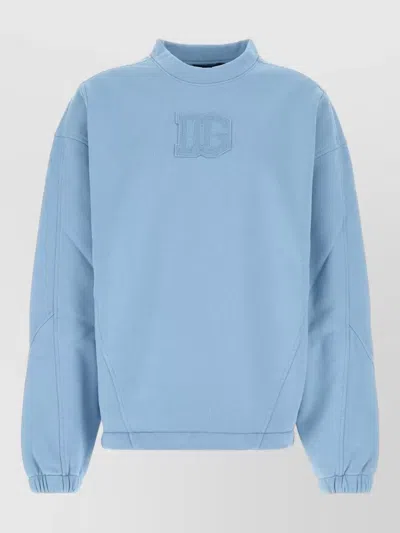Dolce & Gabbana Cotton Sweatshirt High Collar Long Sleeves In Blue