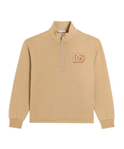 Dolce & Gabbana Cotton Sweatshirt With Dg-patch In Brown