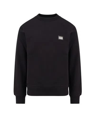 Dolce & Gabbana Cotton Sweatshirt With Logo Patch In Black