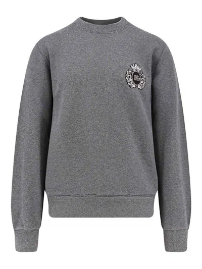 Dolce & Gabbana Men Cotton Sweatshirt With Logo Patch In Gray