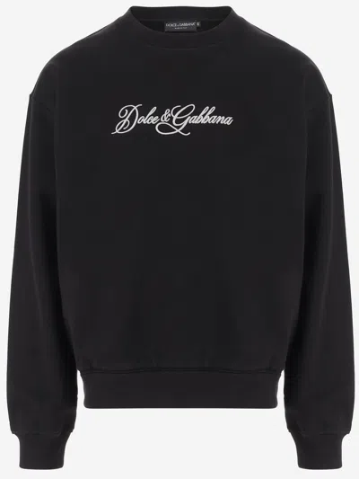 Dolce & Gabbana Cotton Sweatshirt With Logo Print In Black