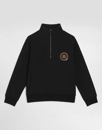 Dolce & Gabbana Kids' Cotton Sweatshirt With Patch In Brown