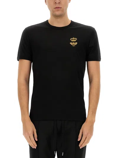 Dolce & Gabbana Crew-neck T-shirt Embroidered Detail In Black
