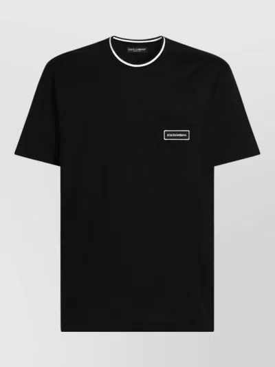 Dolce & Gabbana Cotton T Shirt Contrast Trim Crew Neck In Black