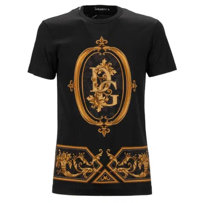 Pre-owned Dolce & Gabbana Cotton T-shirt Dg Baroque Logo Black Gold 13344