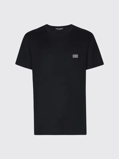 Dolce & Gabbana Cotton T-shirt With Applied Metal Logo In Black