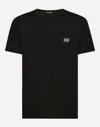 Dolce & Gabbana Silver Plaque Soft Cotton T-shirt In Black