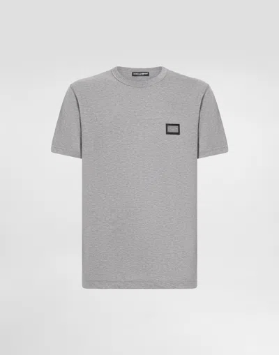 Dolce & Gabbana T-shirt Cotone Con Placca Logata In Grey