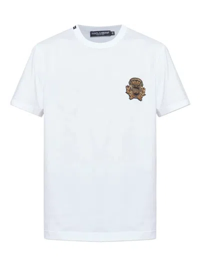 Dolce & Gabbana Cotton T-shirt With Crest Embellishment In White