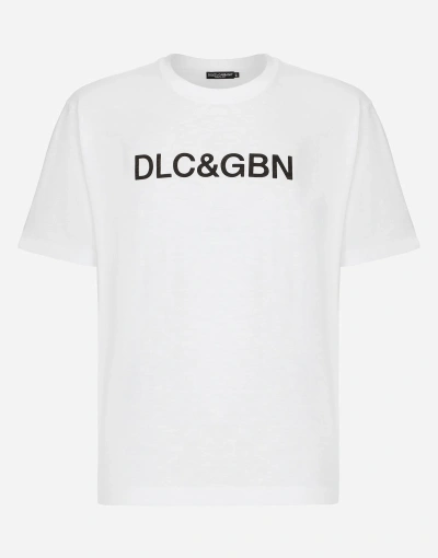 Dolce & Gabbana White Crewneck T-shirt With Contrasting Logo In Cotton Man