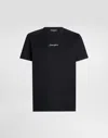 Dolce & Gabbana Black Crewneck T-shirt With Signature Logo In Cotton Man In Blue