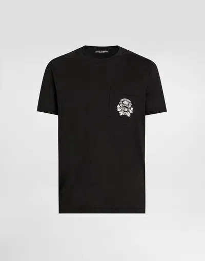 Dolce & Gabbana Embroidered Cotton Crew Neck T-shirt In Black
