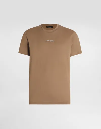 Dolce & Gabbana Cotton T-shirt With Embroidery Patch In Brown