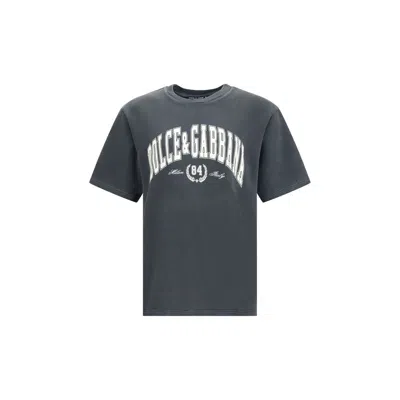 Dolce & Gabbana Cotton T-shirt With Frontal Print In Gray