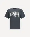 Dolce & Gabbana Men Dark Grey Crewneck T-shirt With Logo Lettering Print On The Front In Cotton Man In Gray