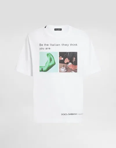 DOLCE & GABBANA COTTON T-SHIRT WITH HAND AND COFFEE PRINT