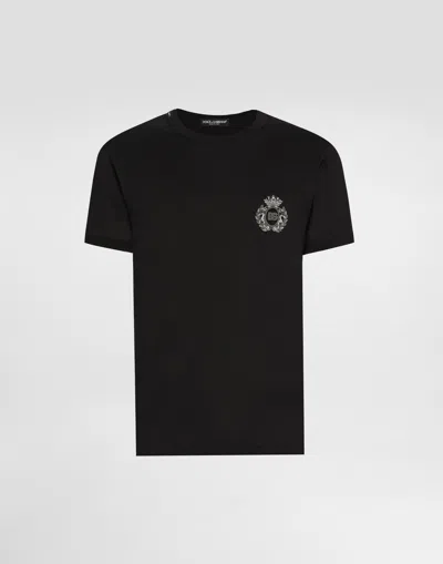 Dolce & Gabbana Cotton T-shirt With Heraldic Patch In Black