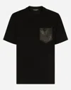 Dolce & Gabbana Cotton T-shirt With Leather Breast Pocket And Logo In Black