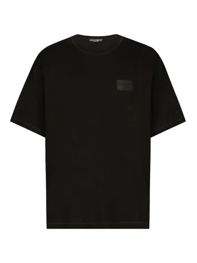 DOLCE & GABBANA COTTON T-SHIRT WITH LOGO PLAQUE
