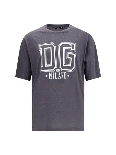 Dolce & Gabbana Cotton T-shirt With Logo Print In Gray