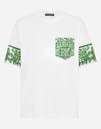 Dolce & Gabbana Cotton T-shirt With Majolica-print Breast Pocket In White