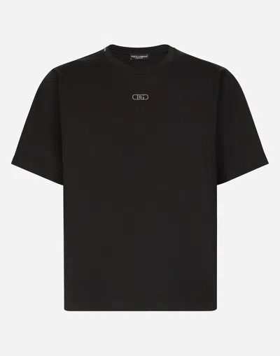 Dolce & Gabbana Cotton T-shirt With Metal Logo In Black