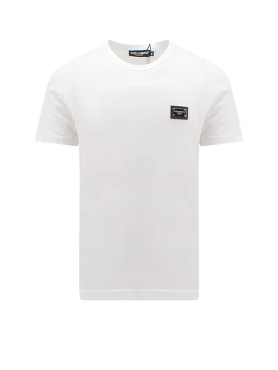 Dolce & Gabbana Cotton T-shirt With Metal Logo Patch In White