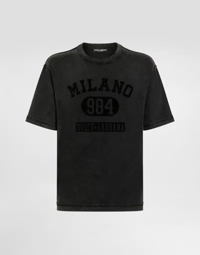 Dolce & Gabbana Milano 984 Printed Cotton T-shirt In Gray