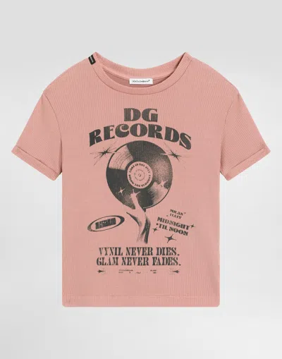 Dolce & Gabbana Kids' Cotton T-shirt With Print In Pink
