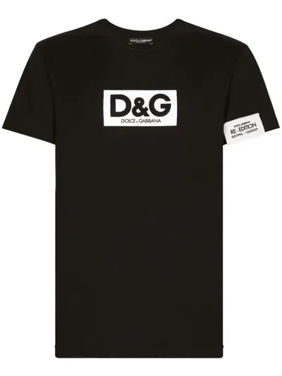 Dolce & Gabbana Cotton T-shirt With Re-edition Logo Patch In Black