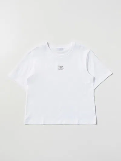 Dolce & Gabbana Kids' Cotton T-shirt With Rhinestones In White