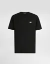 Dolce & Gabbana Cotton T-shirt With Metal Plaque Featuring Front Logo In Black