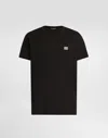 Dolce & Gabbana Cotton T-shirt With Metal Plaque Featuring Front Logo In Black