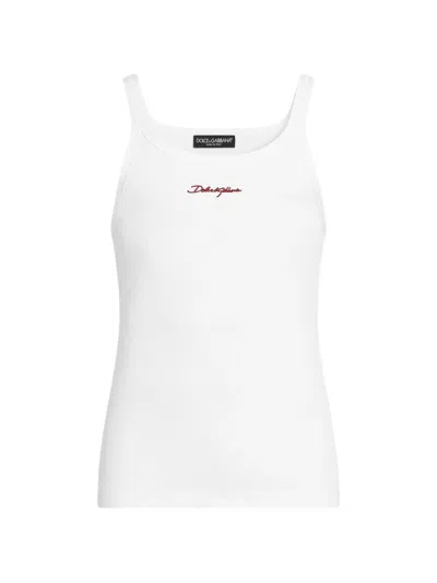Dolce & Gabbana Cotton Tank Top With Dg Embroidery In White