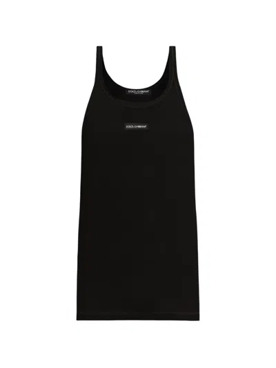 Dolce & Gabbana Cotton Tank Top With Print In Black