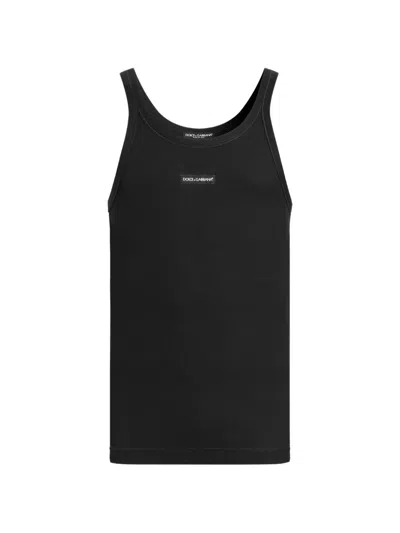 Dolce & Gabbana Cotton Tank Top With Print In Black