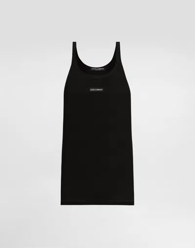 Dolce & Gabbana Cotton Tank Top With Print In Black