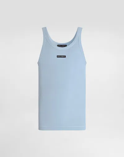 Dolce & Gabbana Cotton Tank Top With Print In Blue