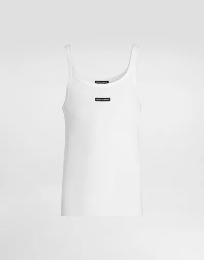Dolce & Gabbana Cotton Tank Top With Print In White