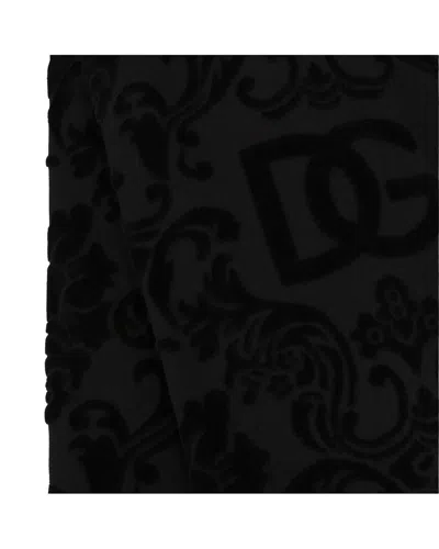 Dolce & Gabbana Cotton Terry Jacquard Beach Towel In Black