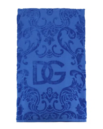 Dolce & Gabbana Cotton Terry Jacquard Beach Towel In Blue