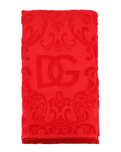 Dolce & Gabbana Cotton Terry Jacquard Beach Towel In Red