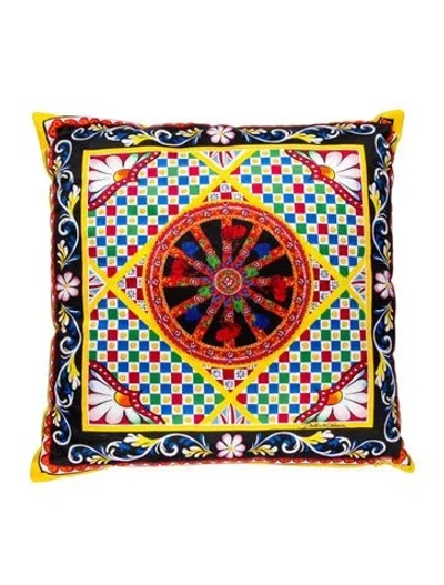Pre-owned Dolce & Gabbana Cotton Throw Pillow In Blac/yellow
