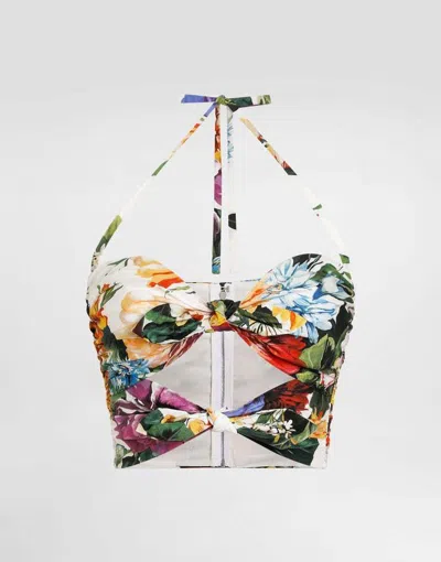 DOLCE & GABBANA DOLCE  GABBANA FLOWER BOUQUET-PRINTED POPLIN TOP