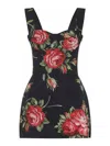Dolce & Gabbana Floral-print Cotton Bustier Mini Dress In Black