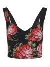 Dolce & Gabbana Top Nero In Seta Con Stampa Floreale Dolce E Gabbana In Multi