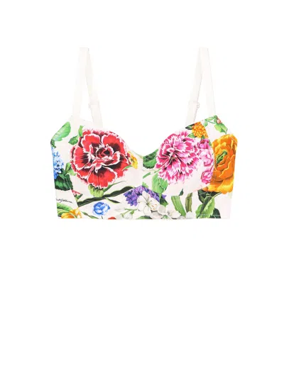 Dolce & Gabbana Printed Poplin Bustier Top In White